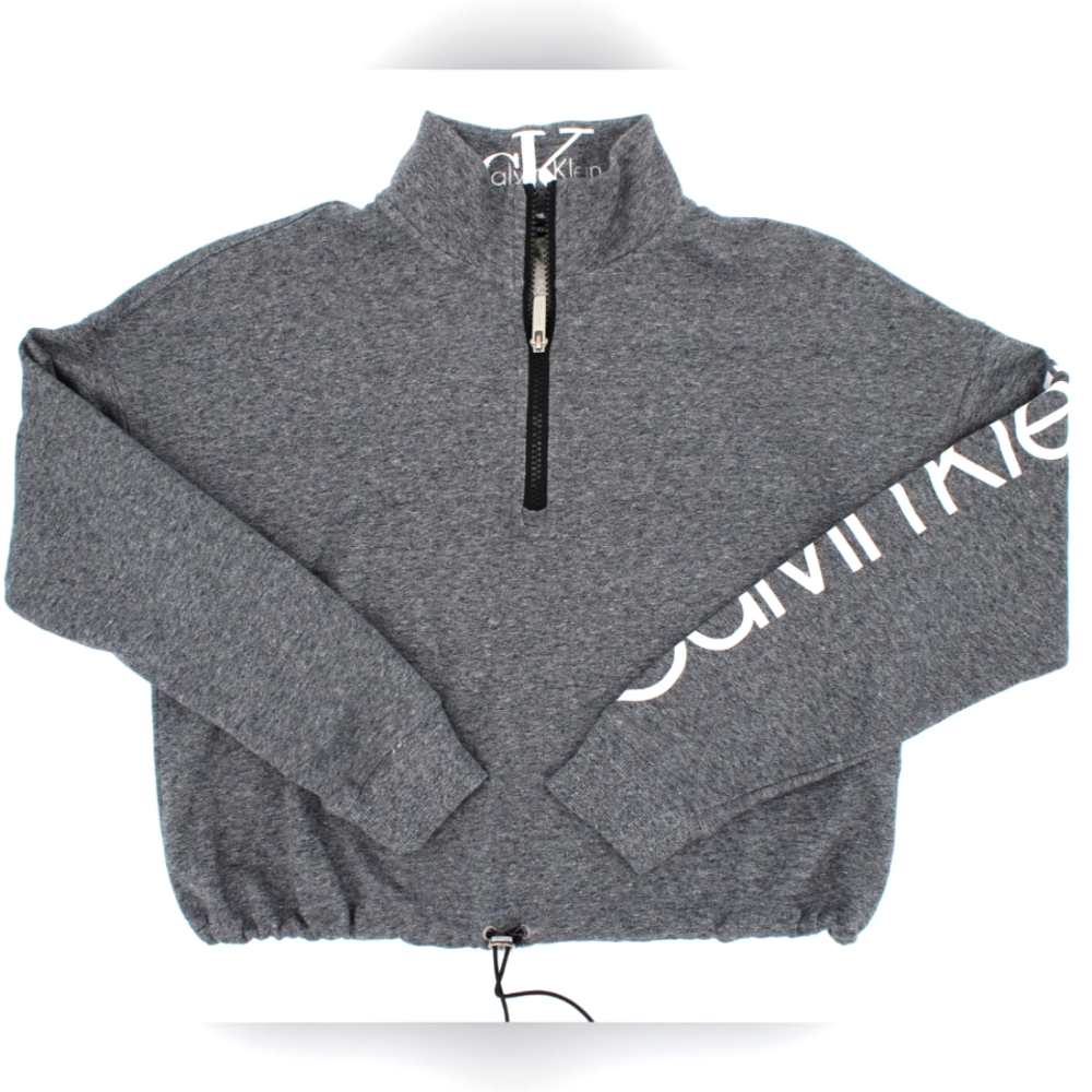 Calvin Klein Grey Half-Zip Cropped Sweatshirt – Size S - Picture 2 of 5